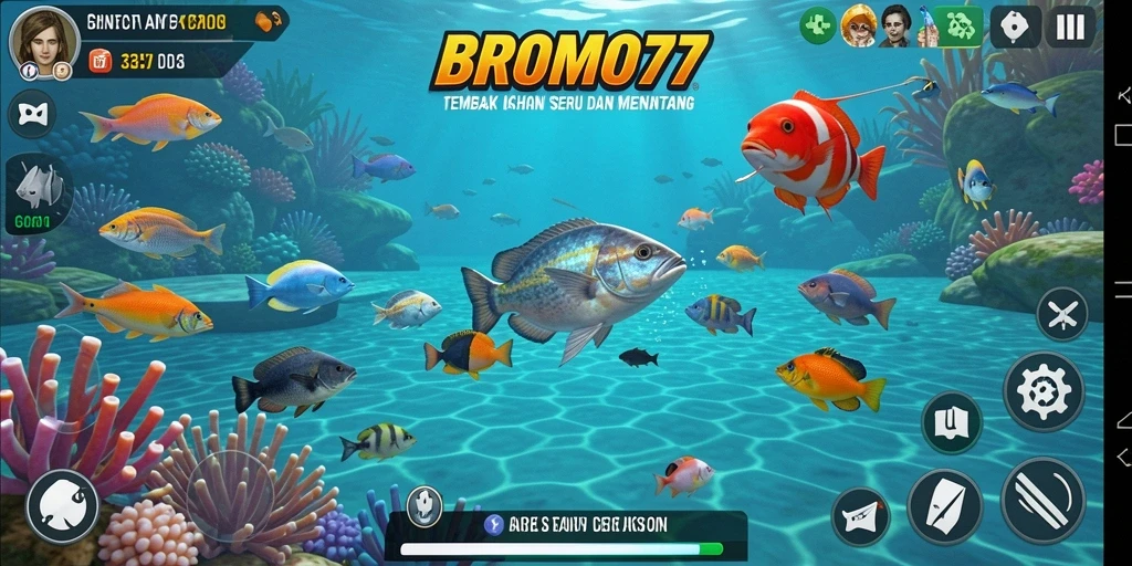 Tangkapan layar BROMO77 menampilkan aksi seru menembak ikan di lautan.