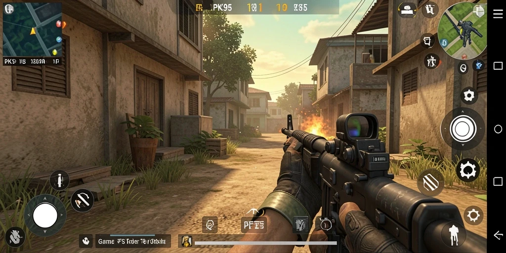 Screenshot gameplay PK95 menampilkan aksi menembak yang dinamis.